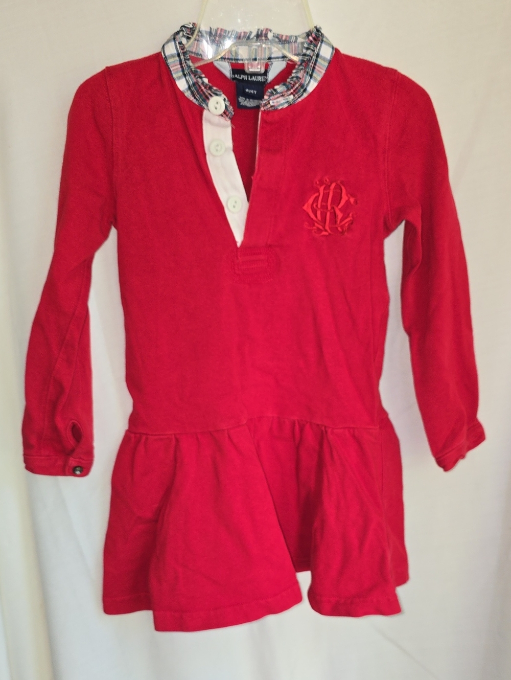 Ralph Lauren Red Long Sleeve Polo Dress with Plaid Collar